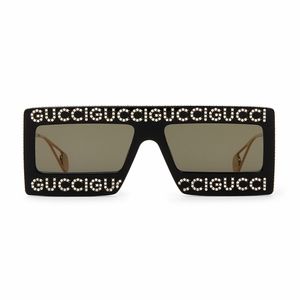 Womens Gucci Black & Gold Rectangle Sunglasses
